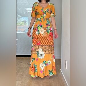 Bohemian floral maxi dress.